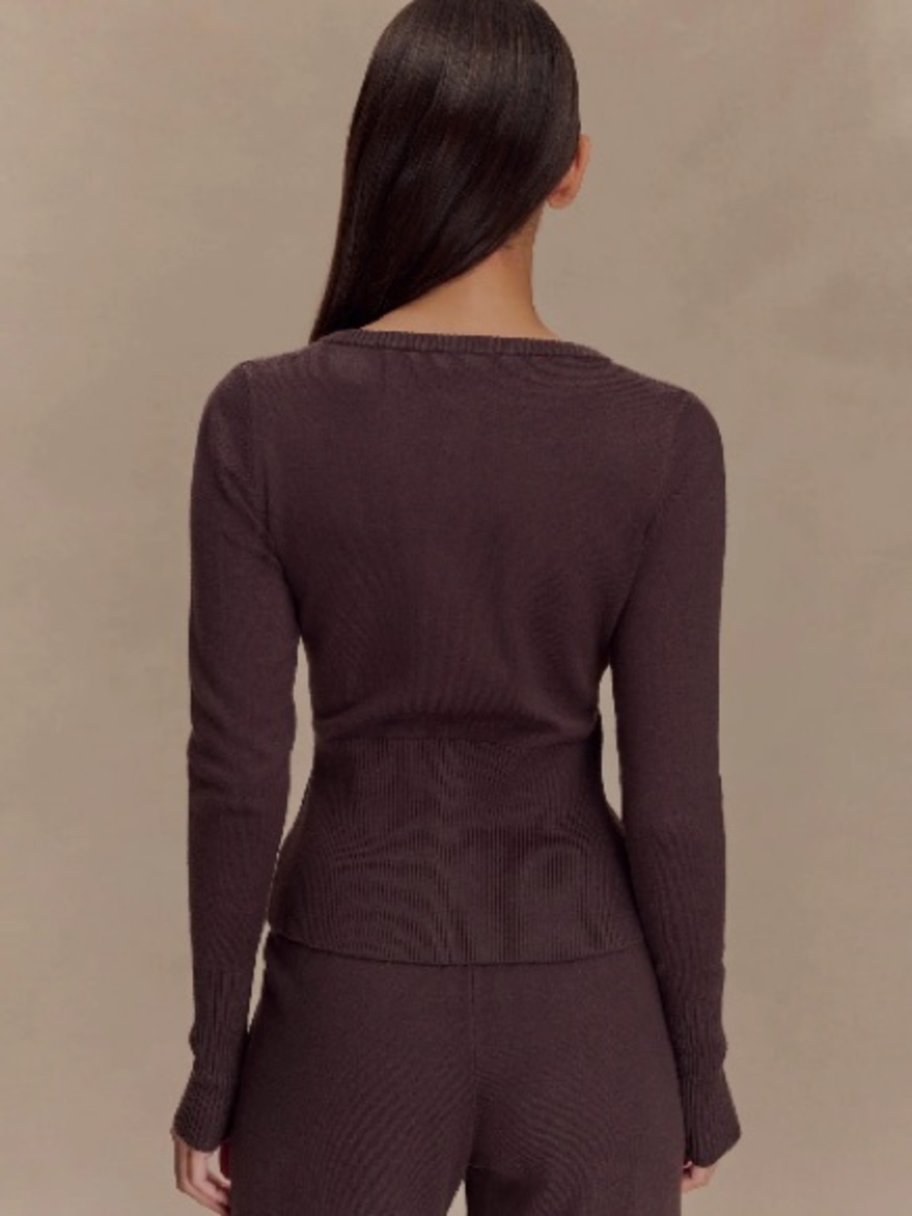 Meshki Reese Fitted Ribbed Knit Cardigan - Dark Chocolate - Picture 3 of 7
